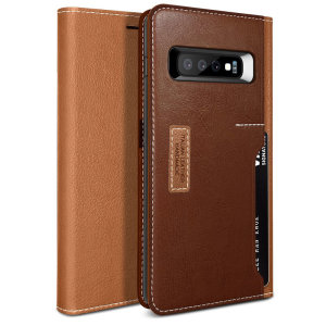 The K3 Wallet Case in brown and burgundy for the Samsung Galaxy S10 Plus comes complete with card slots, a large document pocket and is made with luxurious leather-style materials for a classic, prestige and professional look.