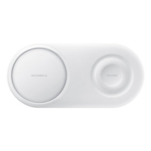 Wirelessly charge your Samsung Galaxy smartphone with Wireless Fast Charge technology using this official Samsung Qi Duo Wireless Charging Pad in white.