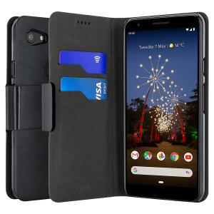 Den Olixar läder stil Google Pixel 3a XL Fodral i svart fäster på baksidan av telefonen för att ge Länkade skydd och kan också användas för att hålla ditt kreditkort. Så lämna din vanliga plånbok hemma när du behöver resa ljus.