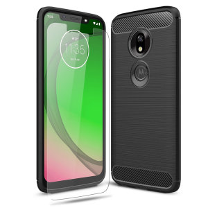 Flexible rugged casing with a premium matte finish non-slip carbon fibre and brushed metal design, the Olixar Sentinel case in black keeps your Moto G7 Play protected from 360 degrees with the added bonus of a tempered glass screen protector.