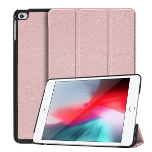 Protect your iPad Mini 2019 with this fantastic Rose Gold leather-style stand case. The frame folds out to become a media viewing stand, perfect for streaming videos or gaming.