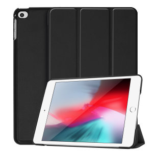 Protect your iPad Mini 2019 with this fantastic black leather-style stand case. The frame folds out to become a media viewing stand, perfect for streaming videos or gaming.