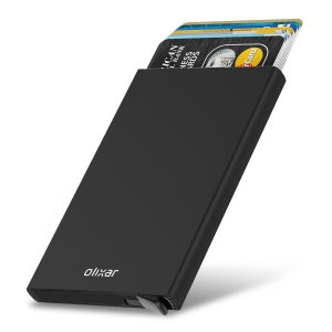 Protect your most valuable cards with this RFID-blocking card holder in black from Olixar. This stylish and lightweight aluminium wallet is capable of holding between 5 and 7 cards, and features an easy release switch.