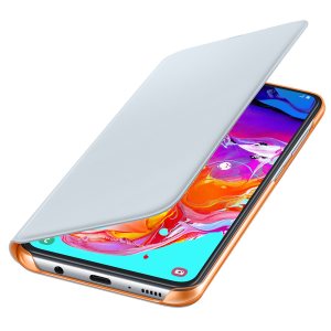 Protect your Samsung Galaxy A70's back, sides and screen from harm while keeping your most vital cards close to hand with the Official flip wallet cover in White from Samsung.