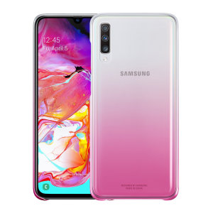 Protect your Samsung Galaxy A70 with this Official Gradation case in Pink. This Official Samsung case is lightweight and transparent giving you a Stylish yet protective accessory case which is perfect for your Galaxy A70.