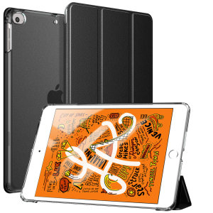 Protect your iPad Mini 2019 with this supremely functional transparent and black case with viewing stand feature. Also features smart sleep / wake functionality.