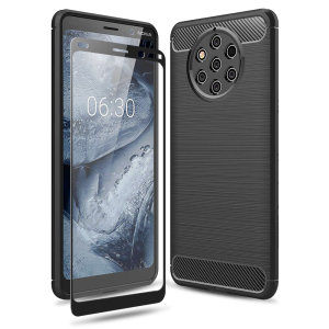 Flexible rugged casing with a premium matte finish non-slip carbon fibre and brushed metal design, the Olixar Sentinel case in black keeps your Nokia 9 Pureview protected from 360 degrees with the added bonus of a tempered glass screen protector