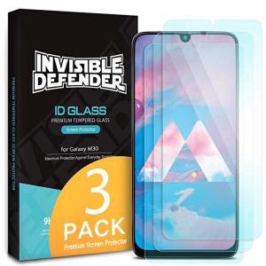 Optically enhanced high definition pack of three glass screen protectors from Rearth Ringke for the Samsung Galaxy M30. Features true touch properties and extended coverage.