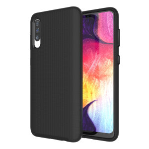 The Eiger North Dual Layer Protective Case in black is a hybrid ergonomic protective case for the Samsung Galaxy A50 providing fantastic protection without adding excessive bulk.