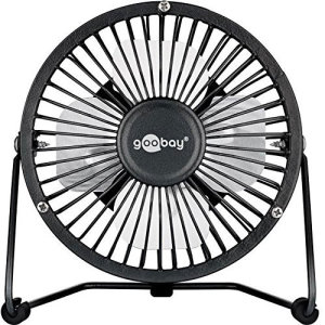 A beautifully minimalist and stylish 8 inch USB powered fan from Goobay. Provides for a cool breeze on your desk. Made of an ultra-light metal frame with ON/OFF switch.