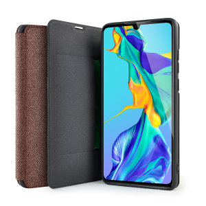 Protect your Huawei P30 with this durable and stylish brown canvas case by Olixar. What's more, for convenience this case transforms into a stand to view media and includes a card slot.