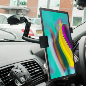 This Galaxy Tab S5e tablet in-car holder from Olixar will secure your device to your car's dashboard or any other surface. With complete 360 degree movement and fully adjustable arm, you can keep the tablet out of your driving view too.