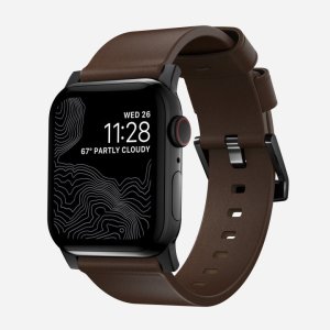 Nomad Apple Watch 44mm / 42mm Brown Leather Strap - Black Hardware