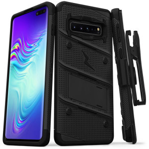 Equip your Samsung Galaxy S10 5G with military-grade protection and superb functionality with the ultra-rugged Bolt case in black from Zizo. Coming complete with a handy belt clip and integrated kickstand.