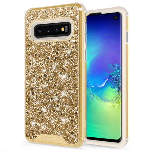 The Protective Stellar series for the Samsung Galaxy S10. The gold glitter finish gives you protection for your phone in style. This case is made for pure luxury and style.