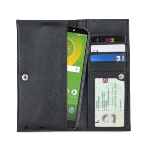 Olixar Primo Genuine Leather Motorola E5 Supra Wallet Case - Black