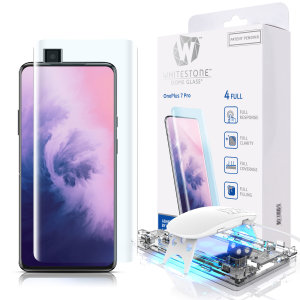 The Whitestone Dome Glass screen protector for OnePlus 7 Pro 5G uses a UV lamp with a proprietary UV adhesive installation to ensure a total and perfect fit for your device. Featuring 9H hardness for absolute protection, as well as 100% touch sensitivity.