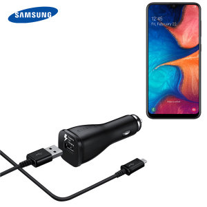 A genuine Samsung adaptive fast car charger and USB-C charging cable for your Samsung Galaxy A20. Incredibly stylish and fast, this charger is a must have, thanks to its sleek design and super fast charging rates.