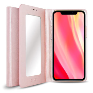 Olixar Leather-Style iPhone 11 Pro Max Mirror Stand Case - Rose Gold