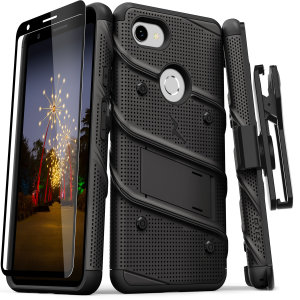 Equip your Google Pixel 3A with military grade protection and superb functionality with the ultra-rugged Bolt case in black from Zizo. Coming complete with a handy belt clip and integrated kickstand.