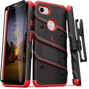 Equip your Google Pixel 3A with military grade protection and superb functionality with the ultra-rugged Bolt case in red and black from Zizo. Coming complete with a handy belt clip and integrated kickstand.