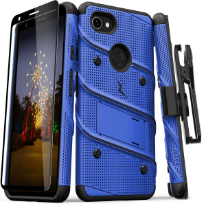 Equip your Google Pixel 3A XL with military grade protection and superb functionality with the ultra-rugged Bolt case in blue and black from Zizo. Coming complete with a handy belt clip and integrated kickstand.