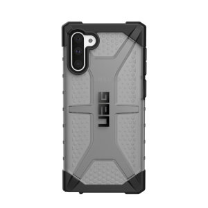 The Urban Armour Gear Plasma semi-transparent tough case in Ash grey and black for the Samsung Galaxy Note 10 features a protective case with a brushed metal UAG logo insert for an amazing rugged and stylish design.