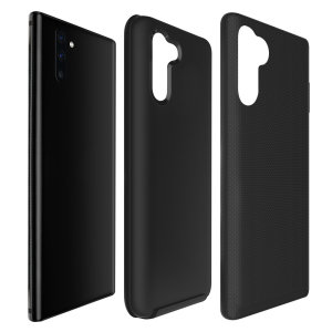 The Eiger North Case in black is a hybrid ergonomic protective case for the Samsung Galaxy Note 10 Plus 5G, providing fantastic protection without adding excessive bulk.