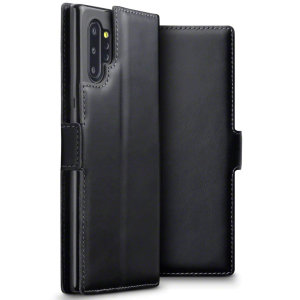 All the benefits of a wallet case but far more streamlined. The Olixar Genuine Leather case in black is the perfect partner for the the Samsung Galaxy Note 10 Plus 5G owner on the move. What's more, this case transforms into a handy stand to view media.