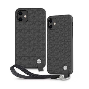 Protect your iPhone 11 with this stylish slim case from Moshi in Shadow Black featuring a detachable wrist strap to open a new world of hands-free convenience. A textured pattern improves grip, creating a luxurious feel and providing ultimate protection.