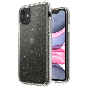 The Speck Presidio CLEAR + GLITTER Bumper case for the iPhone 11 is a unique clear case that has bold and shimmering glitter crystals embedded inside two layers of the case, and a high-tech coating that resists fading, scratching, and discoloration.