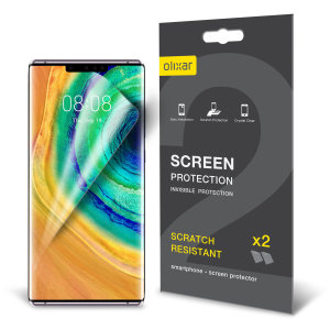 Keep your Huawei Mate 30 Pro screen in pristine condition with this Olixar scratch-resistant screen protector 2-in-1 pack.