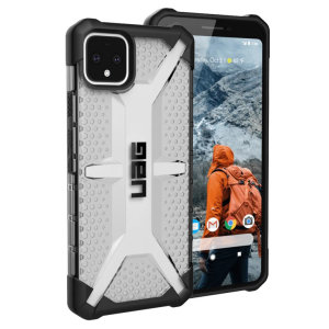 The Urban Armour Gear Plasma semi-transparent tough case in Ice for the Google Pixel 4 features a protective case with a brushed metal UAG logo insert for an amazing rugged and stylish design.