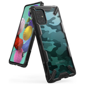 Keep your Samsung Galaxy A51 protected from bumps and drops with the Rearth Ringke Fusion X Design tough case in Camo Black. Featuring a 2-part, Polycarbonate design, this case lives up to military drop-test standards.
