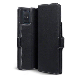 All the benefits of a wallet case but far more streamlined. The Olixar Slim Genuine Leather case in black is the perfect partner for the the Samsung Galaxy A71 owner on the move. What's more, this case transforms into a handy stand to view media.