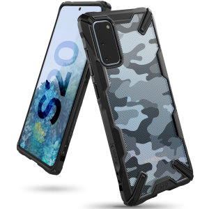 Keep your Samsung Galaxy S20 protected from bumps and drops with the Rearth Ringke Fusion X Design tough case in Camo Black. Featuring a 2-part, Polycarbonate design, this case lives up to military drop-test standards whilst being incredibly stylish.