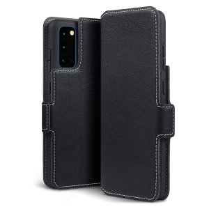 The genuine leather wallet case from Olixar offers perfect protection for your Samsung Galaxy S20. Featuring premium stitch finishing, as well as featuring slots for your cards, cash and documents.