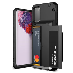 Protect your Samsung S20 with this precisely designed Damda Glide Pro case in Black from VRS. Made with tough yet slim material, this hard-shell construction with soft core features patented sliding technology to store two credit cards or ID.