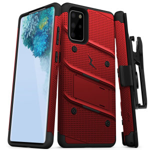 Equipar su Samsung Galaxy S20 Plus con protección de nivel militar y excelente funcionalidad con el caso Perno ultra resistente en rojo de Zizo. Viene completo con un clip de cinturón y el pie de apoyo integrado.