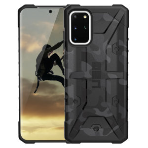 The Urban Armour Gear Pathfinder SE midnight camo rugged case for the Samsung Galaxy S20 Plus features a classic tough-looking, composite design with a soft impact-absorbing core and hard exterior that provides superb protection in all situations.