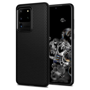 The Spigen Liquid Air in matte black is a TPU lightweight protective case. Spigen's flexible and elastic material reduces the thickness of the case while providing shock absorption and a comfortable grip for your shiny new Samsung Galaxy S20 Ultra.