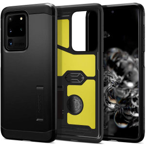 The Spigen Tough Armor in Black is the new leader in lightweight protective cases. The new Air Cushion Technology corners reduce the thickness of the case while providing optimal protection for your Samsung Galaxy S20 Ultra.