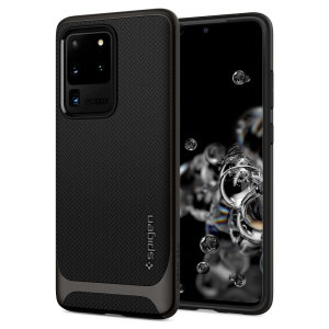 The Spigen Neo Hybrid in gunmetal colour is the new leader in lightweight protective cases. Spigen's new Air Cushion Technology reduces the thickness of the case while providing optimal corner protection for your Samsung Galaxy S20 Ultra.