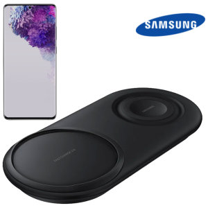 Wirelessly charge your Samsung galaxy S20 ultra compatible smartphone with Wireless Fast Charge technology using this official Samsung Qi Duo Wireless Charging Pad in black.