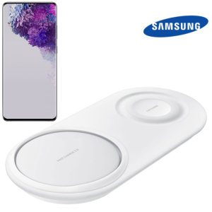 Wirelessly charge your Samsung galaxy S20 ultra smartphone with Wireless Fast Charge technology using this official Samsung Qi Duo Wireless Charging Pad in white.