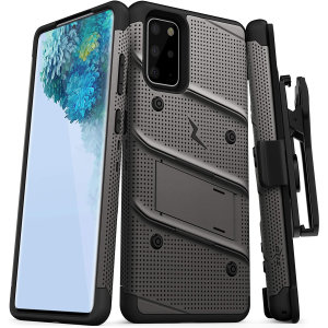 Equip your Samsung Galaxy S20 Plus with military-grade protection and superb functionality with the ultra-rugged Bolt case in Grey from Zizo. Coming complete with a handy belt clip and integrated kickstand.