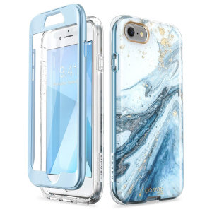 i-Blason Cosmo iPhone SE 2020 Slim Case & Screen Protector-Marble Blue