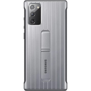 This official Samsung protective standing case in silver is designed and military-grade certified to provide premium protection for your Samsung Galaxy Note 20. The case includes an integrated kickstand at the back to provide convenience watching videos.
