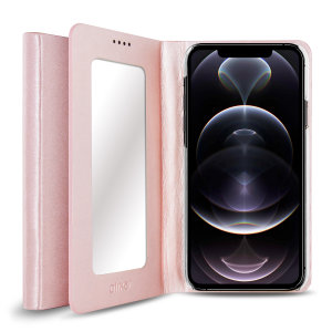 Olixar Leather-Style iPhone 12 Pro Mirror Stand Case - Rose Gold