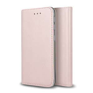 Leather-Style Samsung Galaxy A21s Wallet Stand Case - Rose Gold